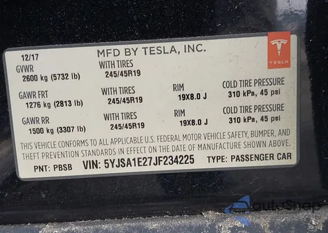 2018 Tesla Model S from USA, damaged, VIN 5YJSA1E27JF234225